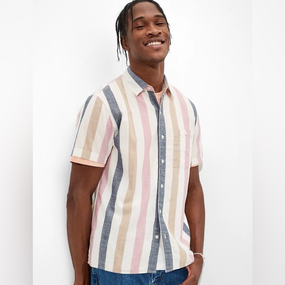 American Eagle 100%cotton Outfitters Men's Striped Shirt - Pink, Blue, Tan